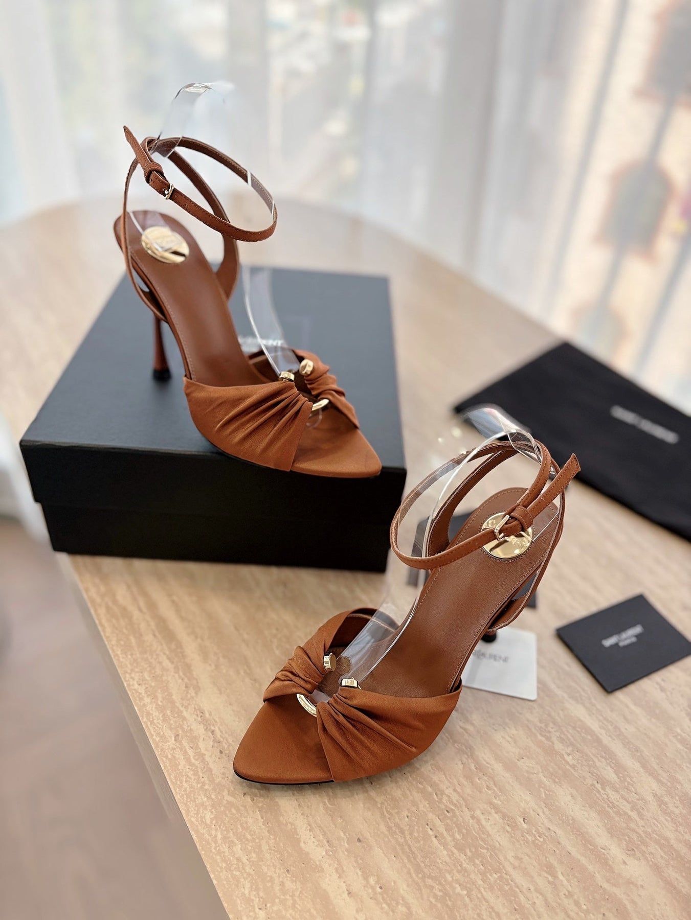 LOLA SANDAL 10 CM IN BRONZE BROWN VISCOSE AND SILK