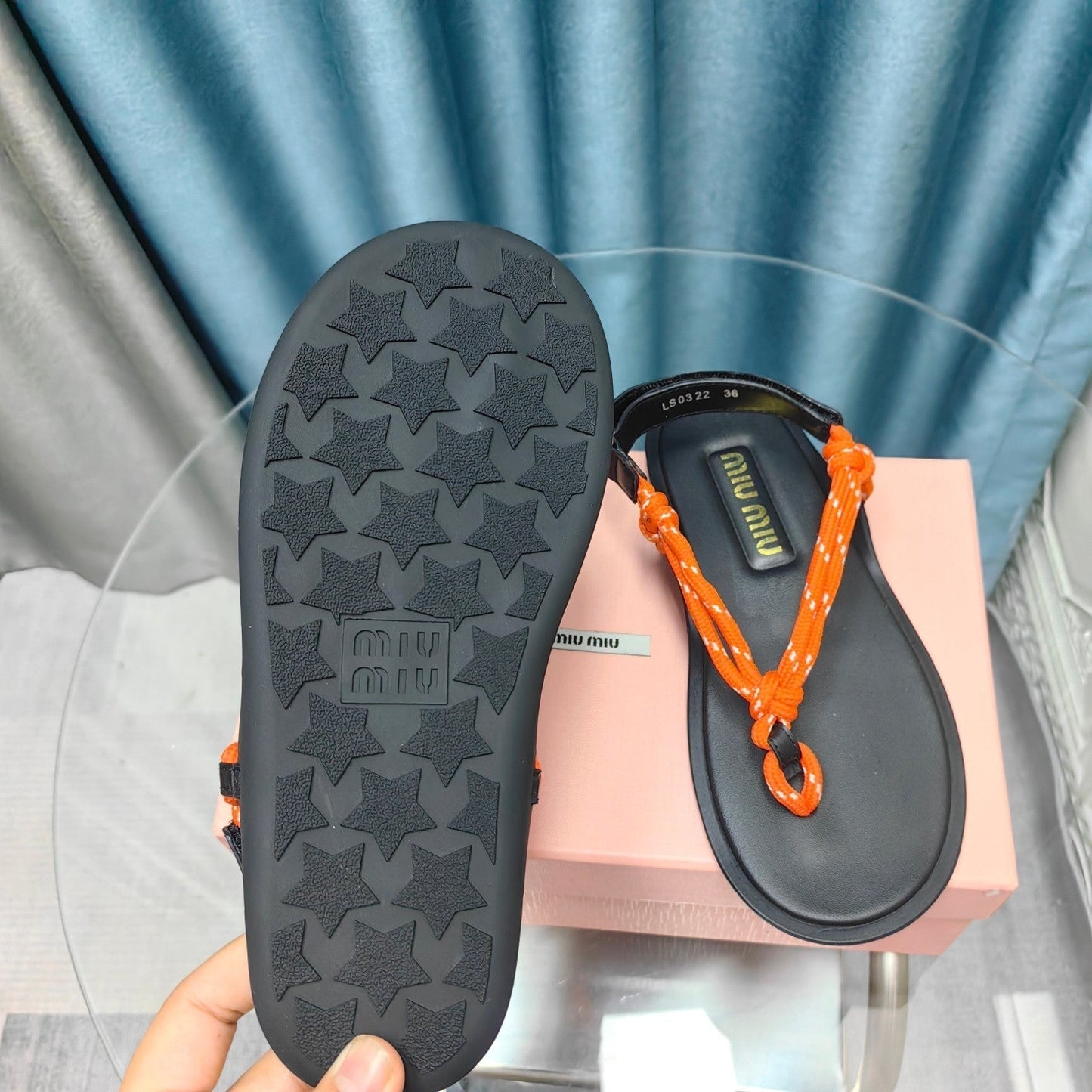 FLIP-FLOPS SANDAL BLACK SHEEPSKIN WITH ORANGE STRAP