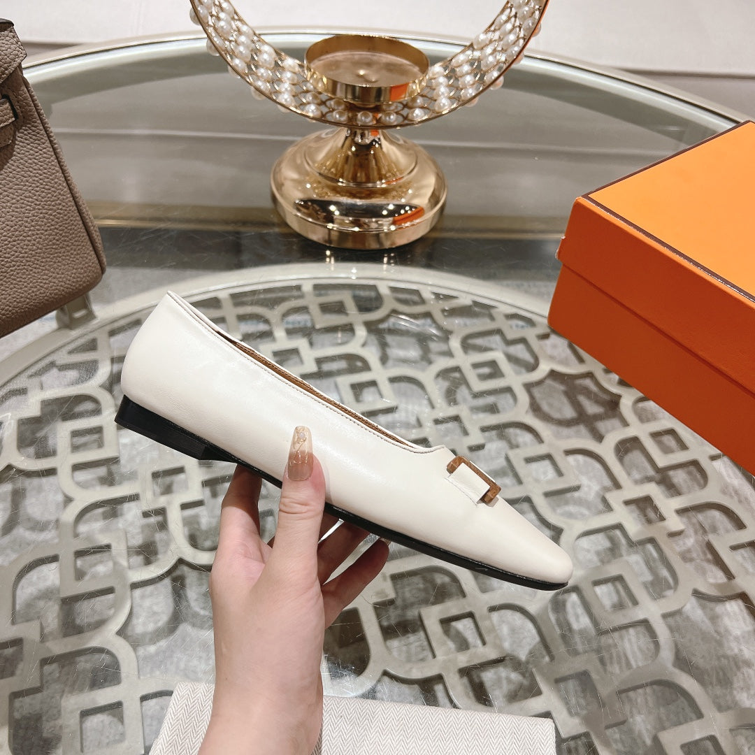 H - BUCKLE BALLET WHITE CALFSKIN