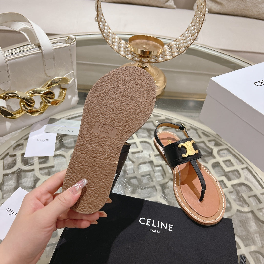 LYMPIA TRIOMPHE THONG IN CALFSKIN BLACK/BROWN