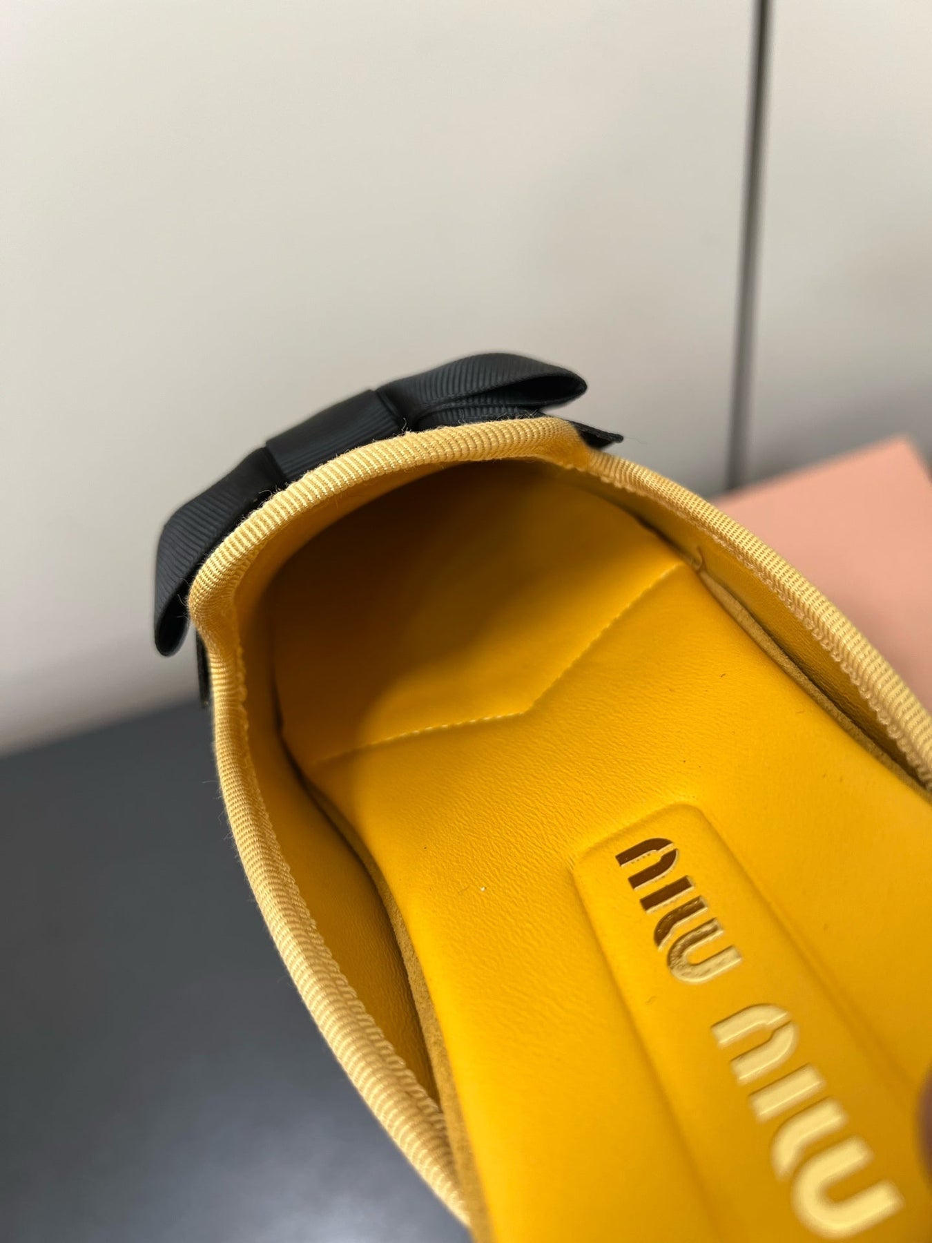 BOW MULES IN DUST YELLOW SUEDE