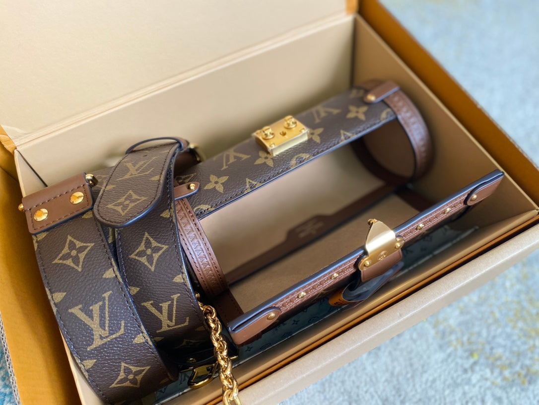 PAPILLON TRUNK 19 IN BROWN MONOGRAM CANVAS GOLD HARDWARE