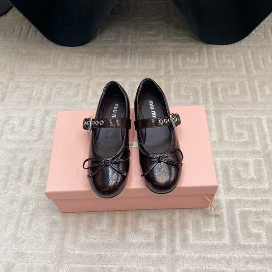 BOW MARY JANE FLAT IN ESPRESSO NAPLAK LAMBSKIN