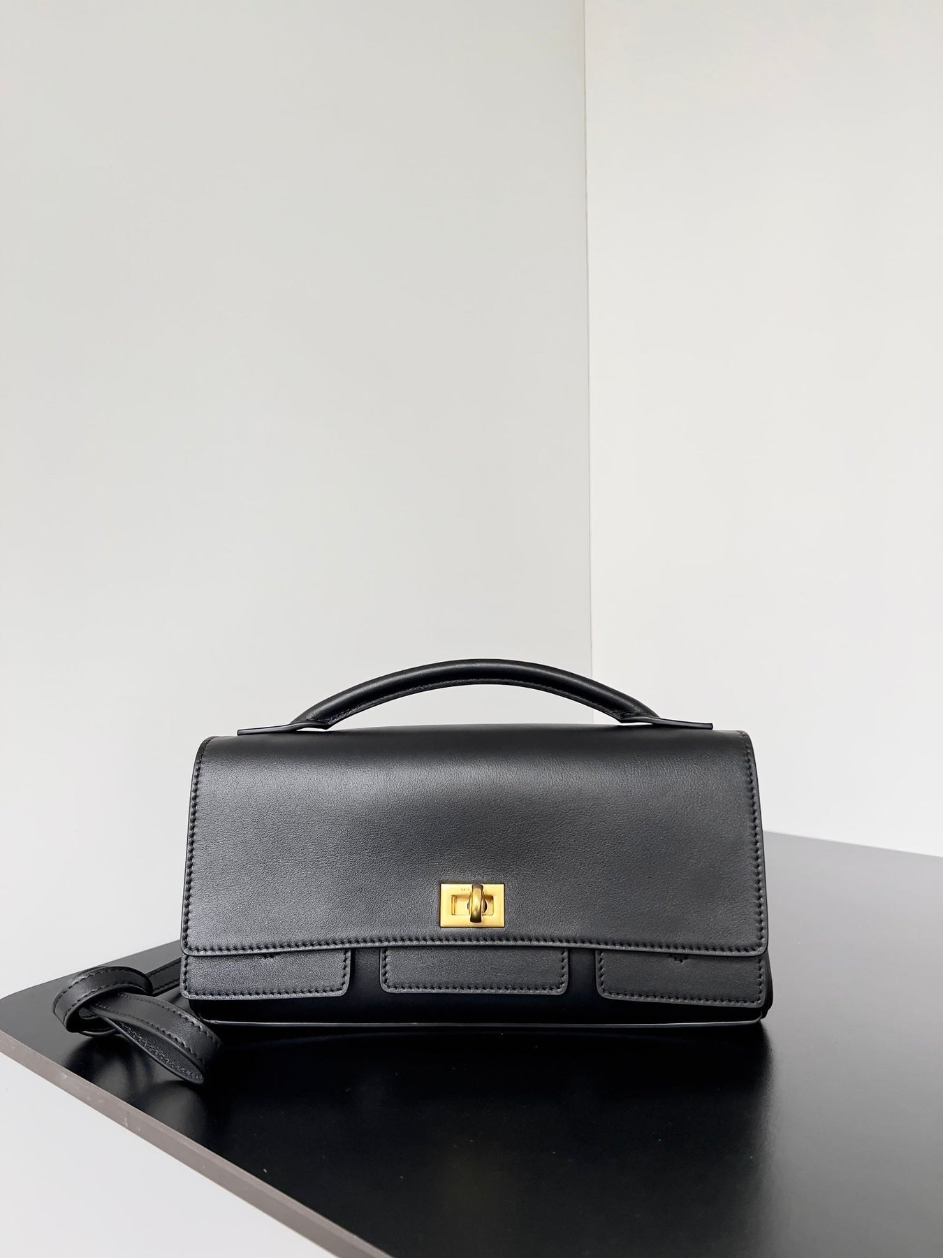 BEL AIR CLUTCH 27 IN BLACK NAPPA LAMBSKIN GOLD HARDWARE