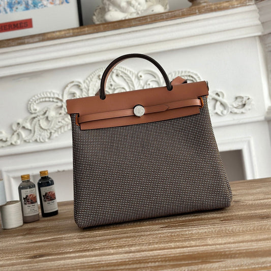 HERBAG MESSENGER 31 BAG IN DARK BROWN H VIKING CANVAS AND COWHIDE