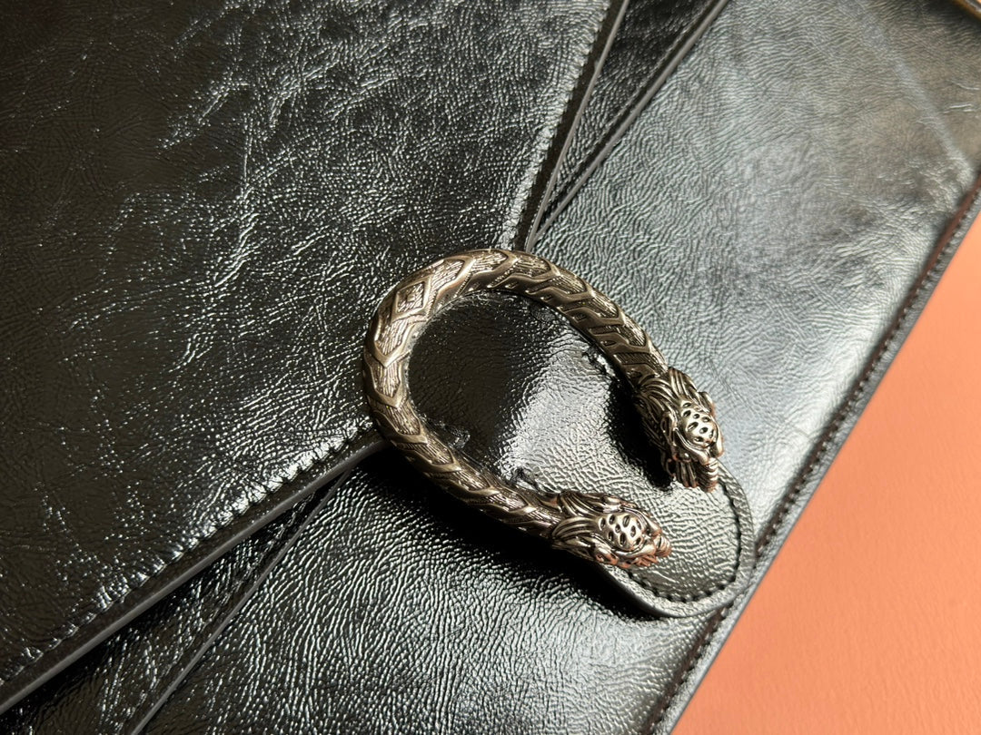 DIONYSUS LAGRE SHOULDER BAG 42 IN BLACK GG GLOSSY LAMBSKIN