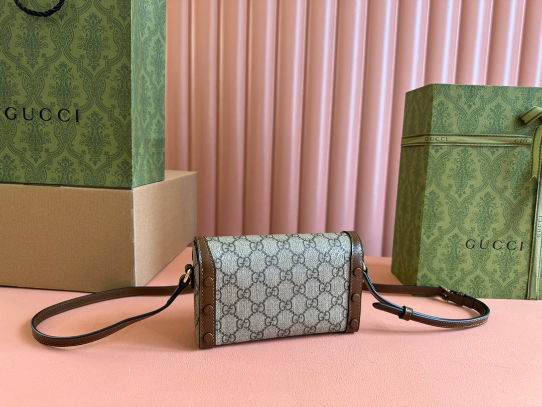 GG HORSEBIT 1955 MINI 18 BAG BEIGE CANVAS AND BROWN CALFSKIN