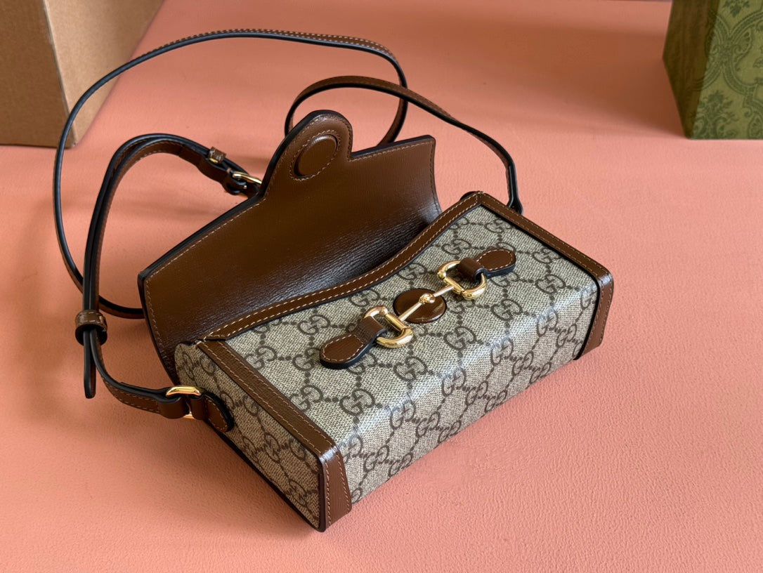 GG HORSEBIT 1955 MINI 18 BAG BEIGE CANVAS AND BROWN CALFSKIN