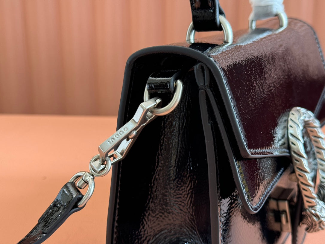 DIONYSUS MEDIUM SHOULDER BAG 22 IN BLACK GG GLOSSY LAMBSKIN