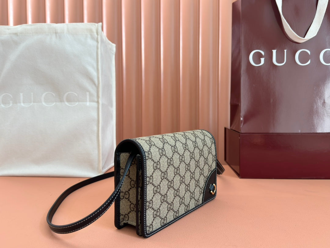 EMBLEM WALLET GG MONOGRAM 20 IN DARK BROWN AND BLACK CALFSKIN