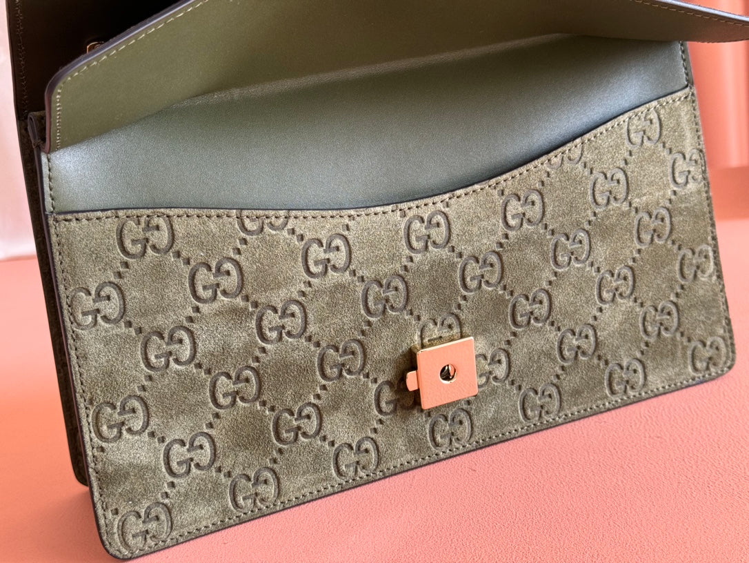 DIONYSUS MEDIUM SHOULDER BAG 27.5 IN DARK GREEN GG SUEDE