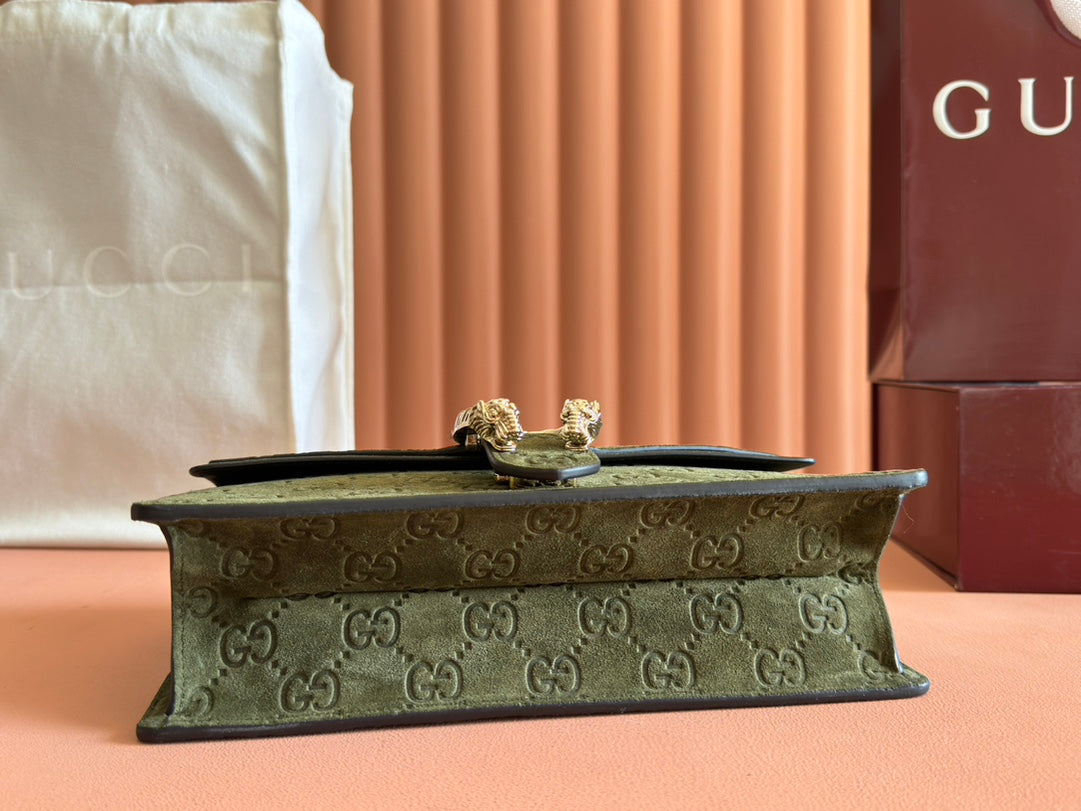 DIONYSUS MEDIUM SHOULDER BAG 27.5 IN DARK GREEN GG SUEDE