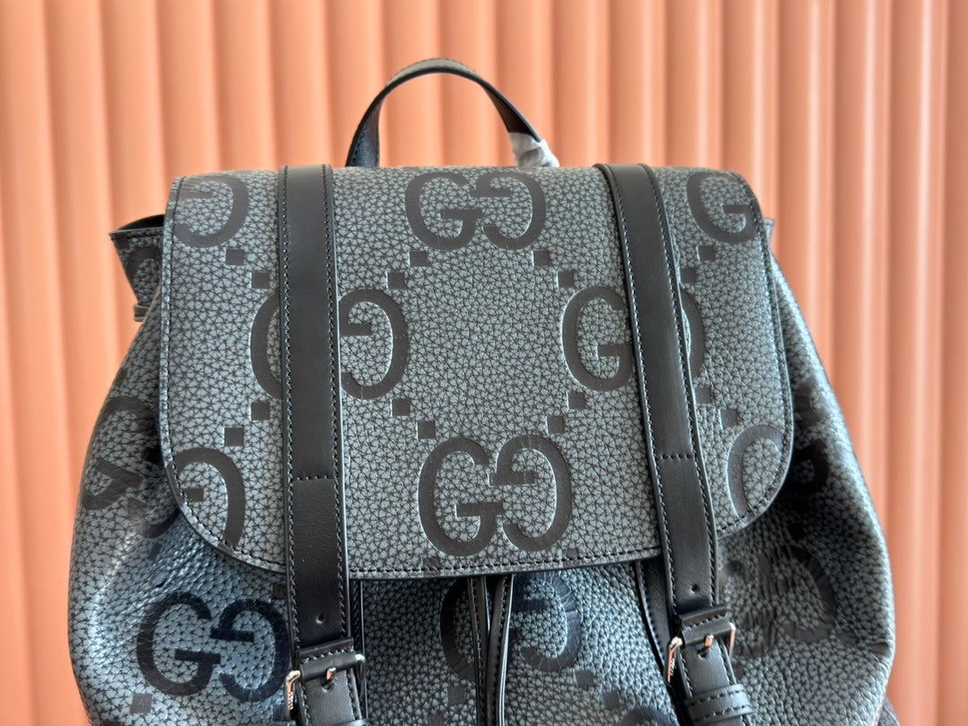 LARGE BACKPACK JUMBO 41 IN GREY AND BLACK GRAINY GG LAMBSKIN