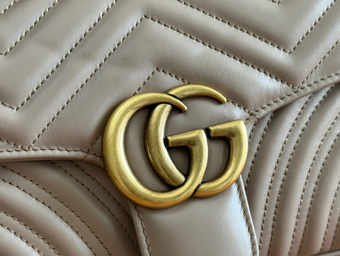 GG MARMONT MATELASSÉ LARGE 26 BAG BEIGE CALFSKIN