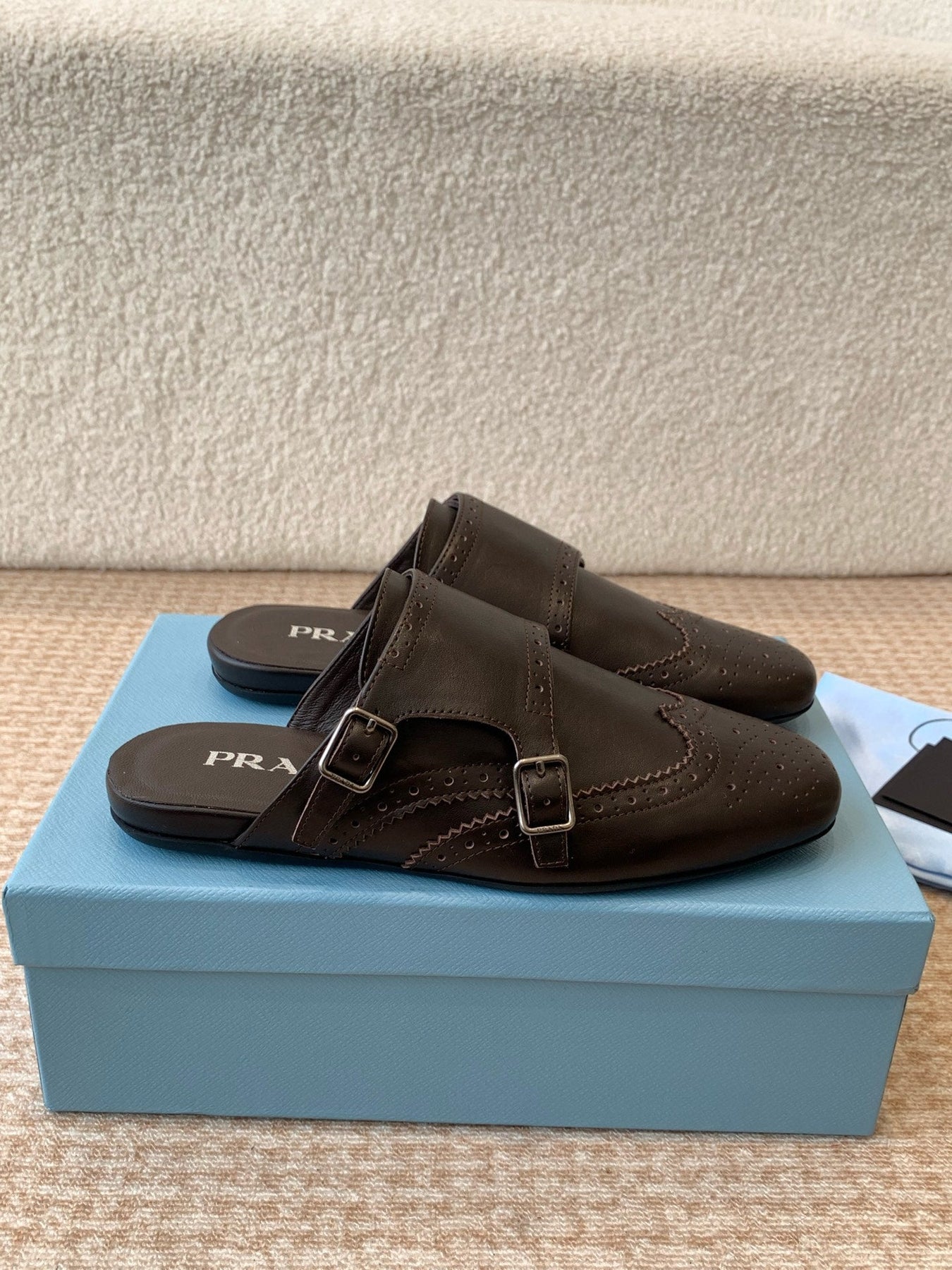 DOUBLE MONK MULES IN WALNUT BROWN CALFSKIN