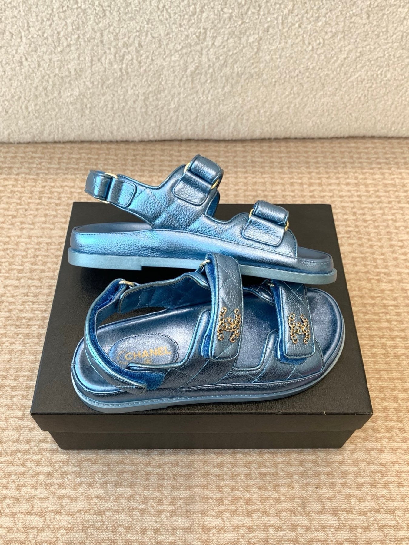 DAD SANDAL IN TEAL BLUE SHEEPSKIN