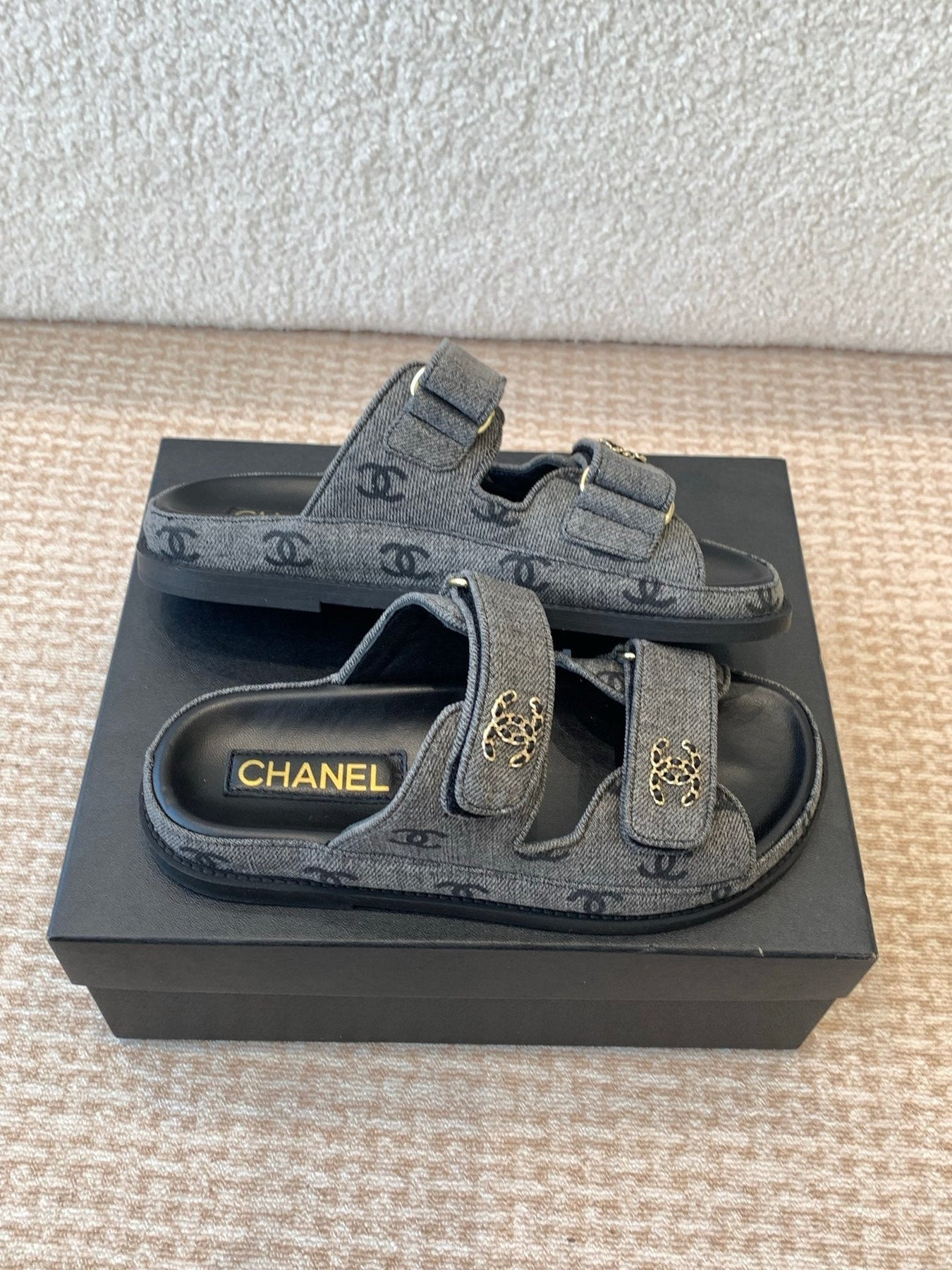 DAD SANDAL IN BLACK DENIM FABRIC MULE