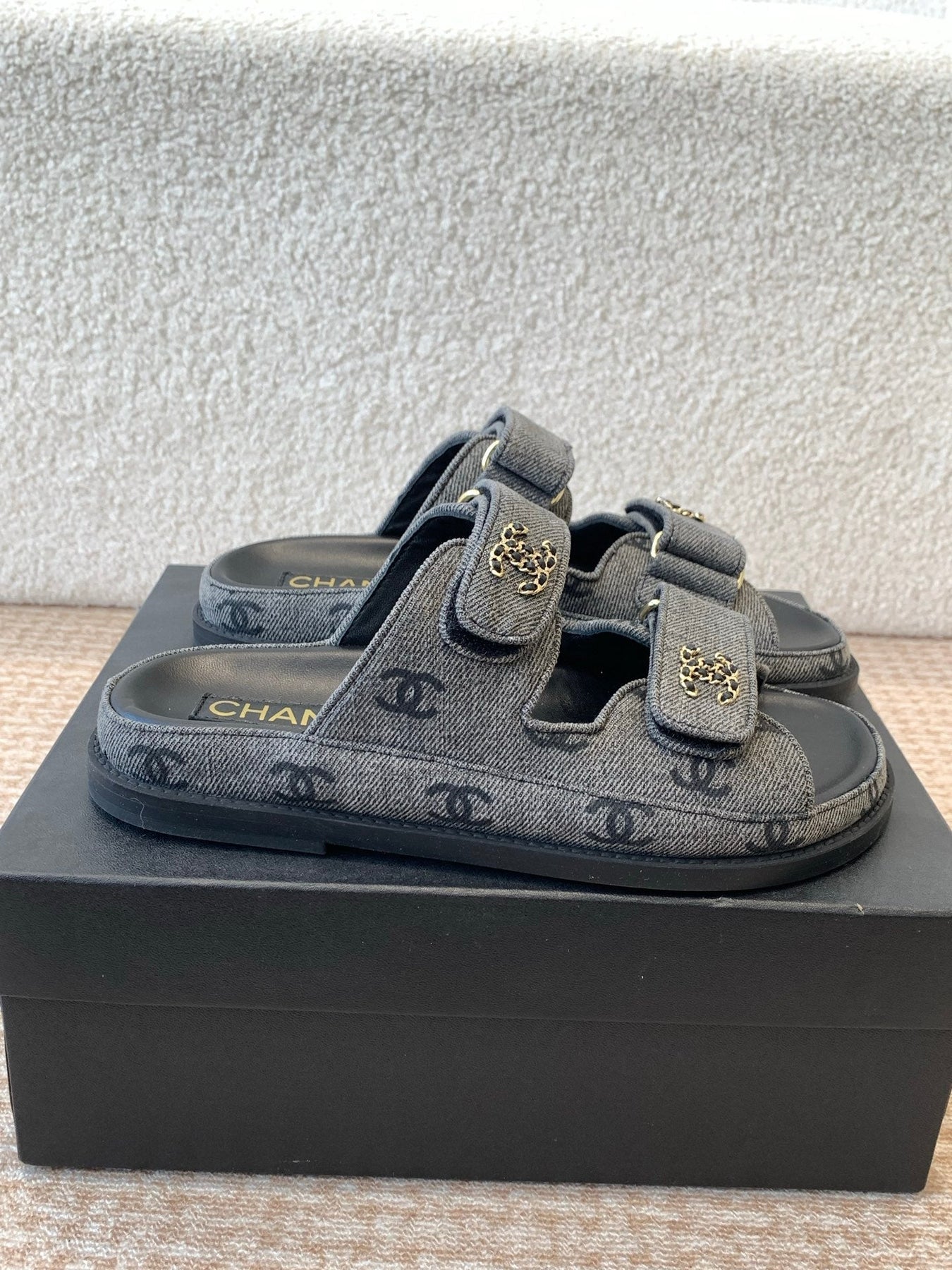 DAD SANDAL IN BLACK DENIM FABRIC MULE