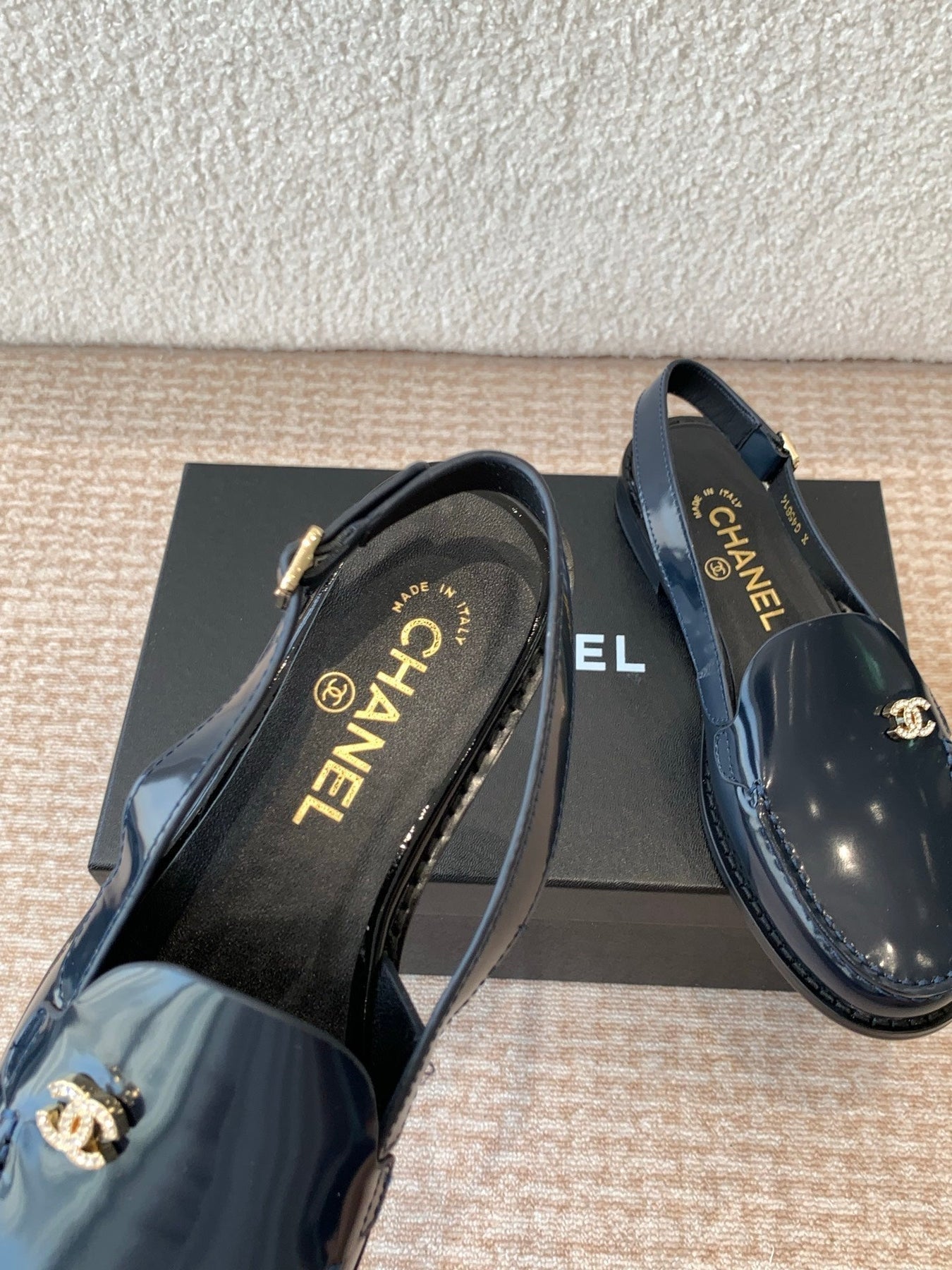 CC MOCCASIN SLINGBACK IN AEGEAN BLUE PATENT CALFSKIN