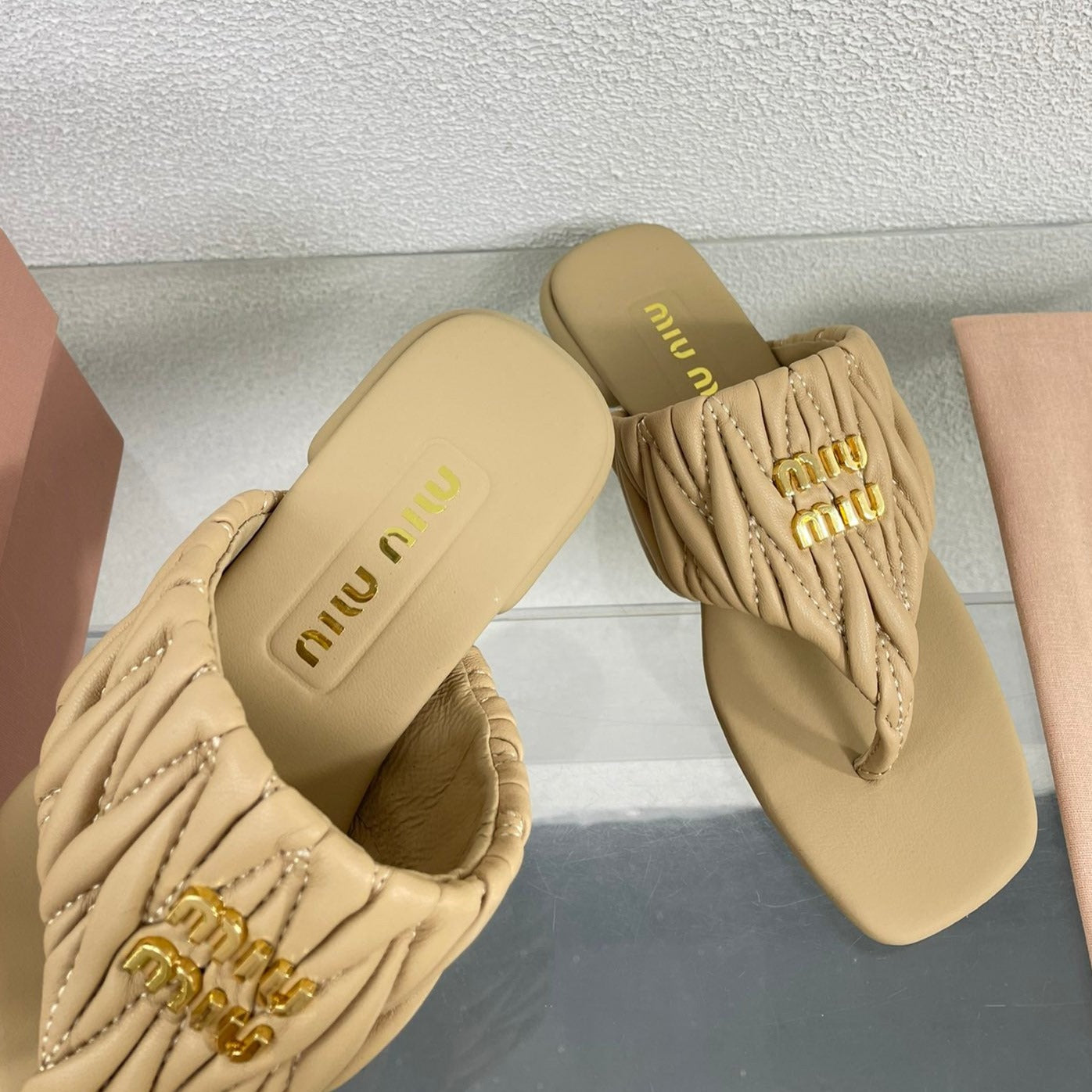 Flip-Flops Apricot Color Leather Stylized