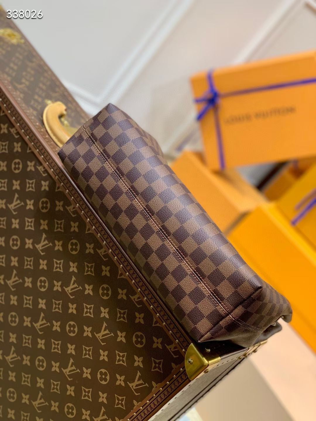 GRACEFUL MM BAG 35 IN BROWN DAMIER COATED CANVAS BROWN CALFSKIN