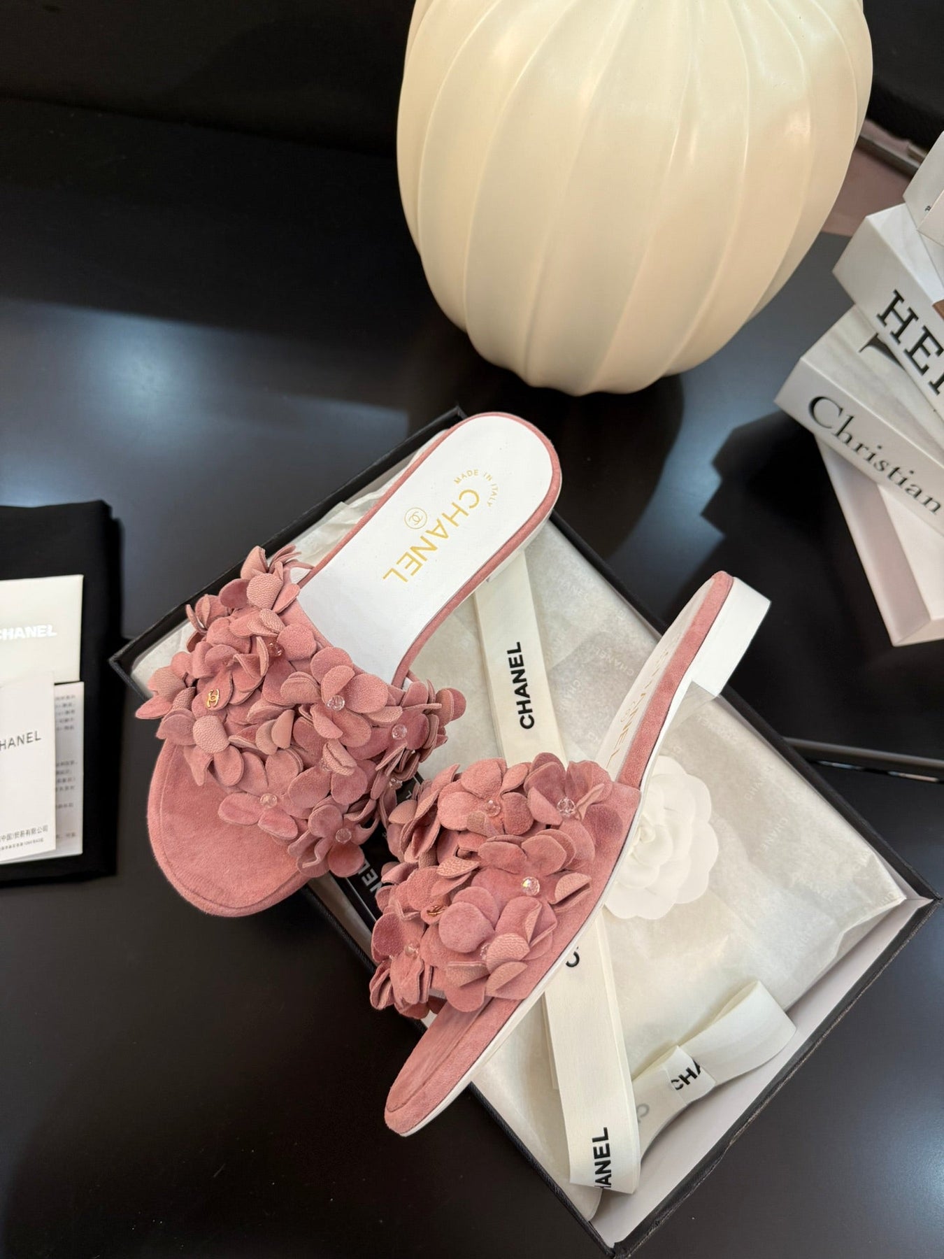 FLAT MULE 15 MM IN PEACH PINK SUEDE