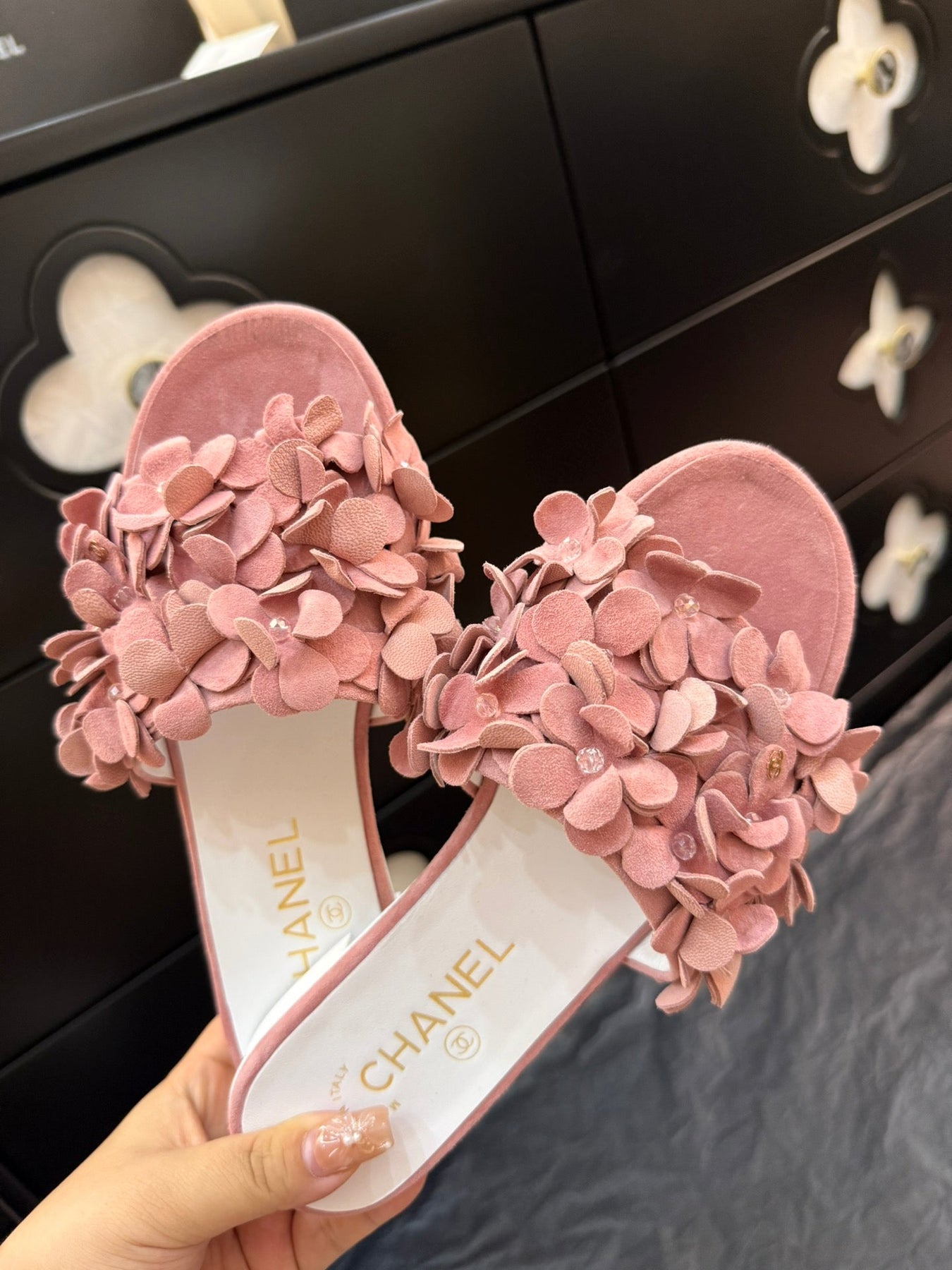 FLAT MULE 15 MM IN PEACH PINK SUEDE