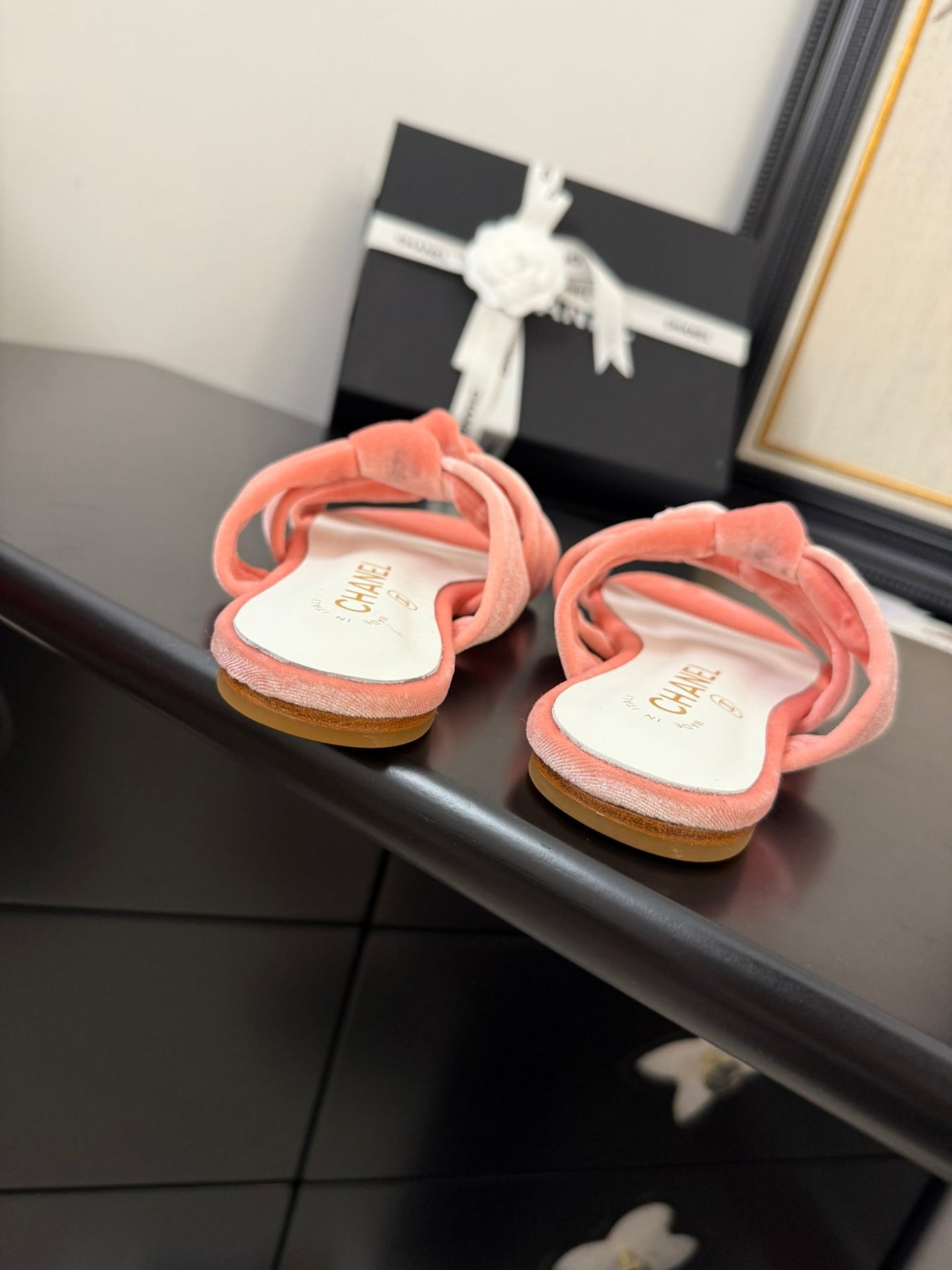 CC 25C Three Strap Mule Pink Velvet fabric 233561