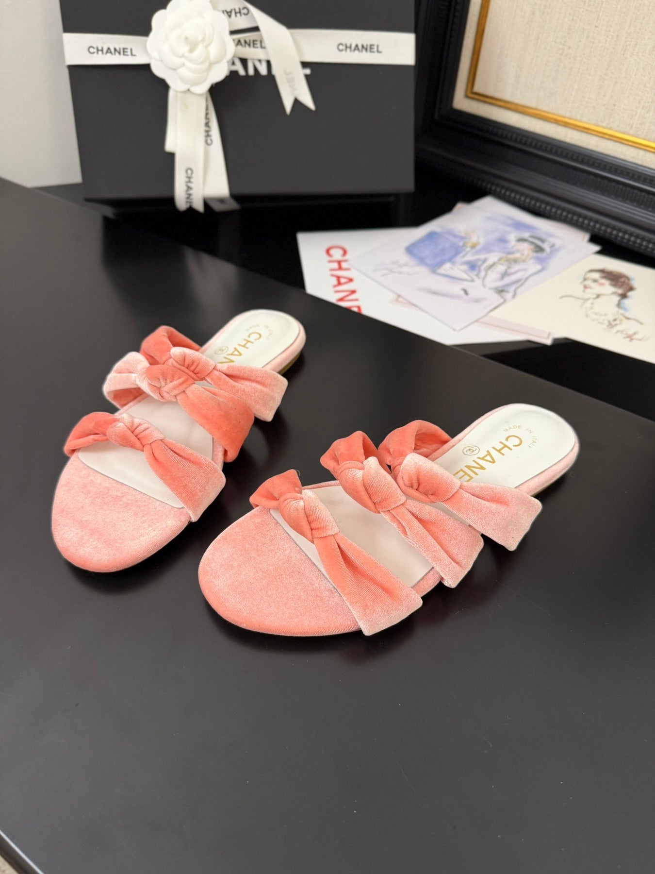 CC 25C Three Strap Mule Pink Velvet fabric 233561