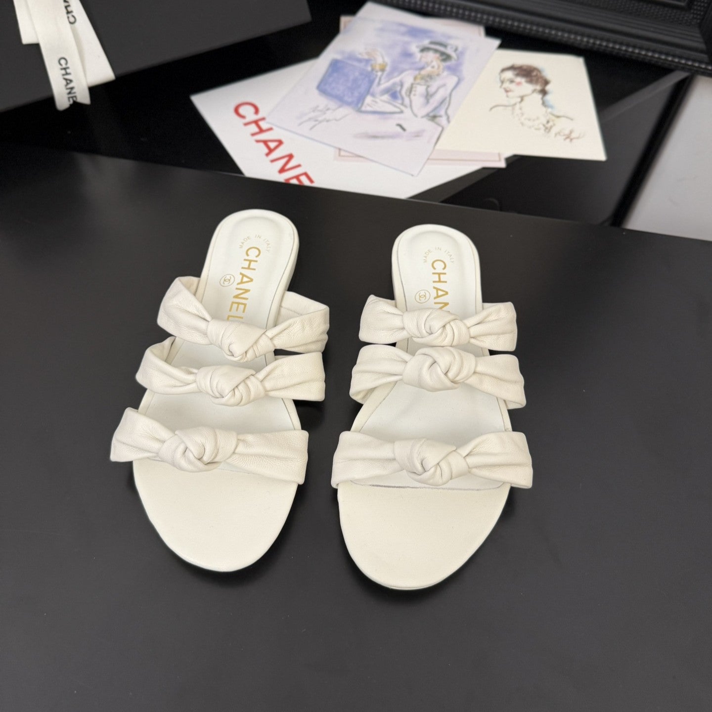 CC 25C Three Strap Mule White Lambskin 233558