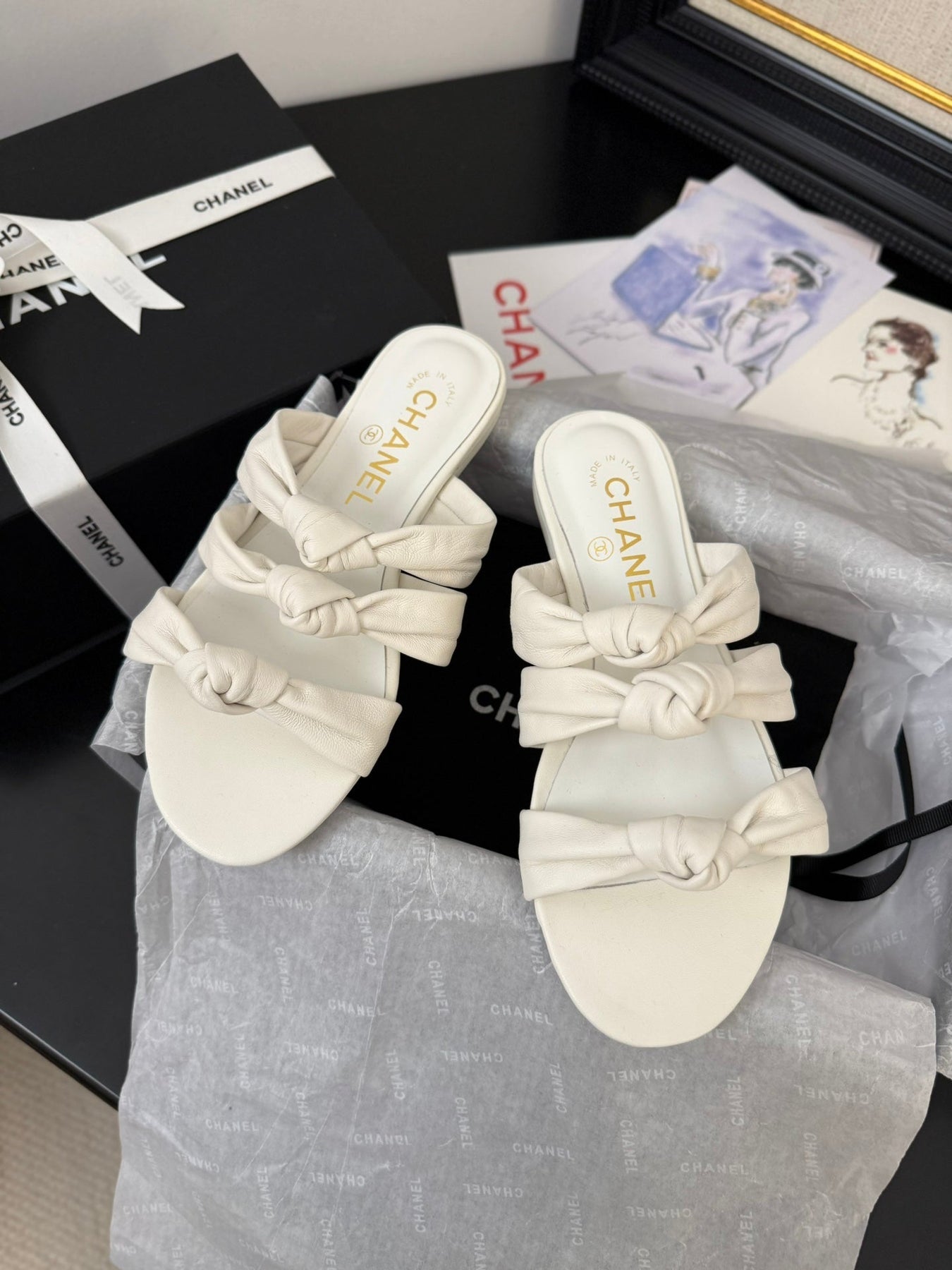 CC 25C Three Strap Mule White Lambskin 233558