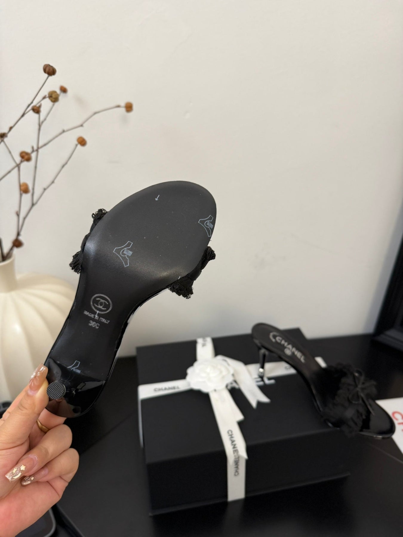 BLACK GROSGRAIN CANVAS BOW MULE SANDALS 90 MM