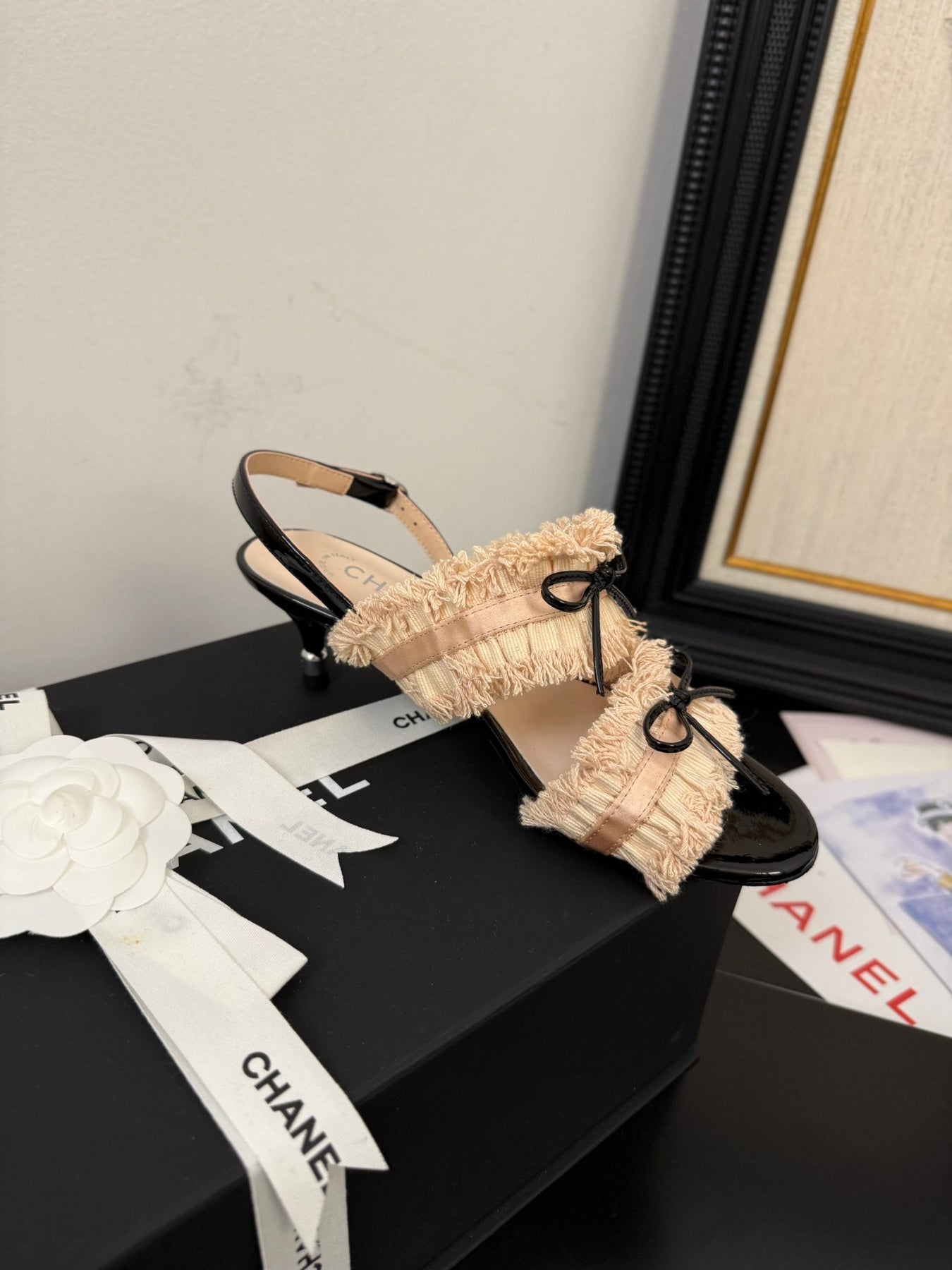 PEACH PINK GROSGRAIN CANVAS BOW SLINGBACK SANDALS 65 MM