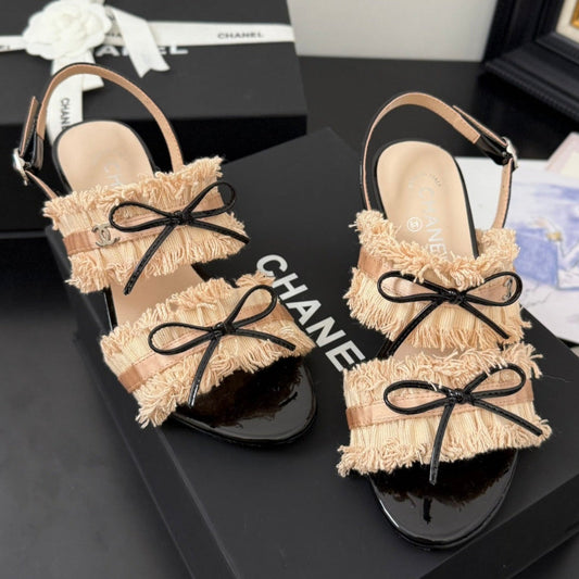 PEACH PINK GROSGRAIN CANVAS BOW SLINGBACK SANDALS 65 MM