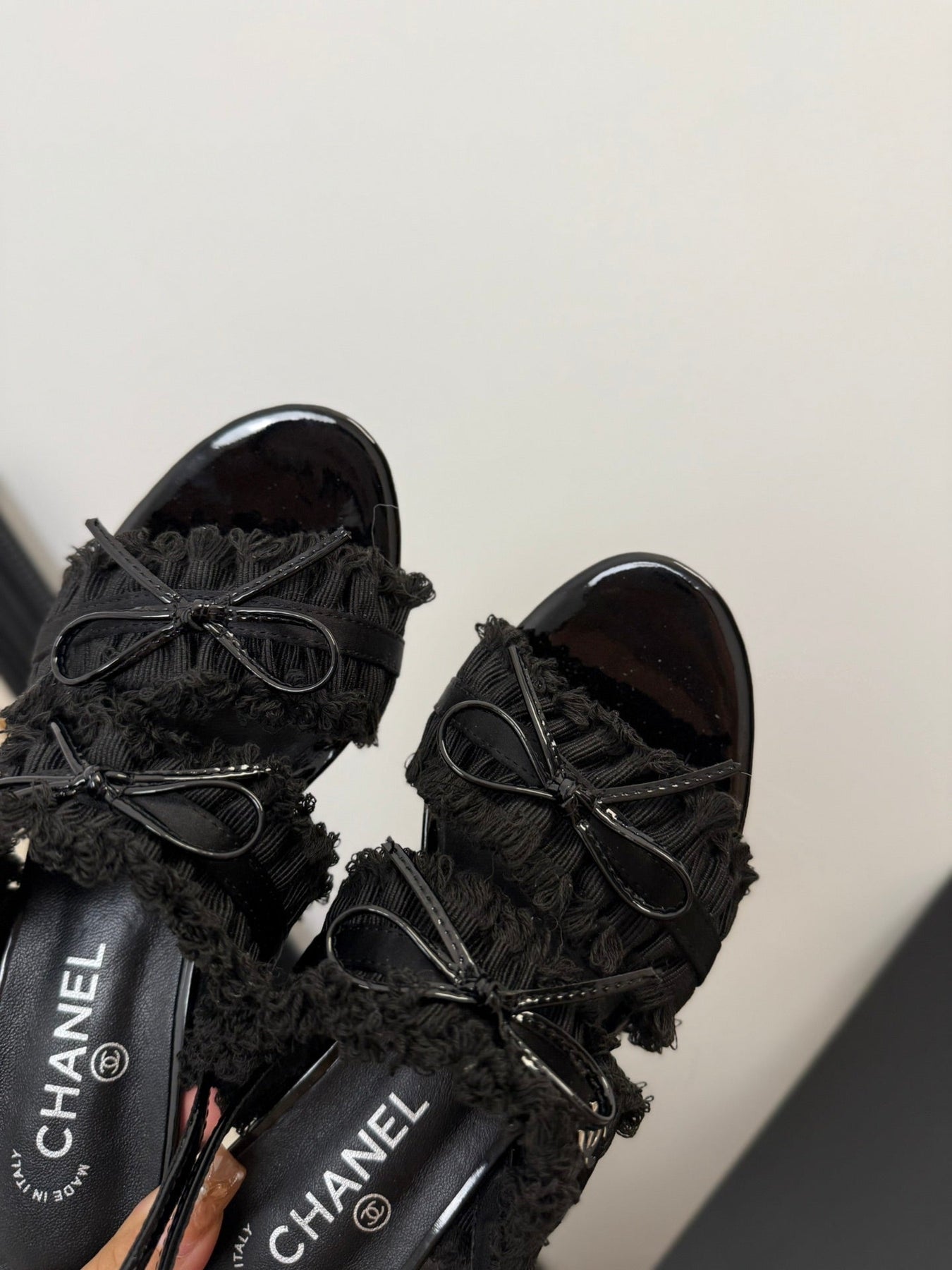 BLACK GROSGRAIN CANVAS BOW SLINGBACK SANDALS 65 MM