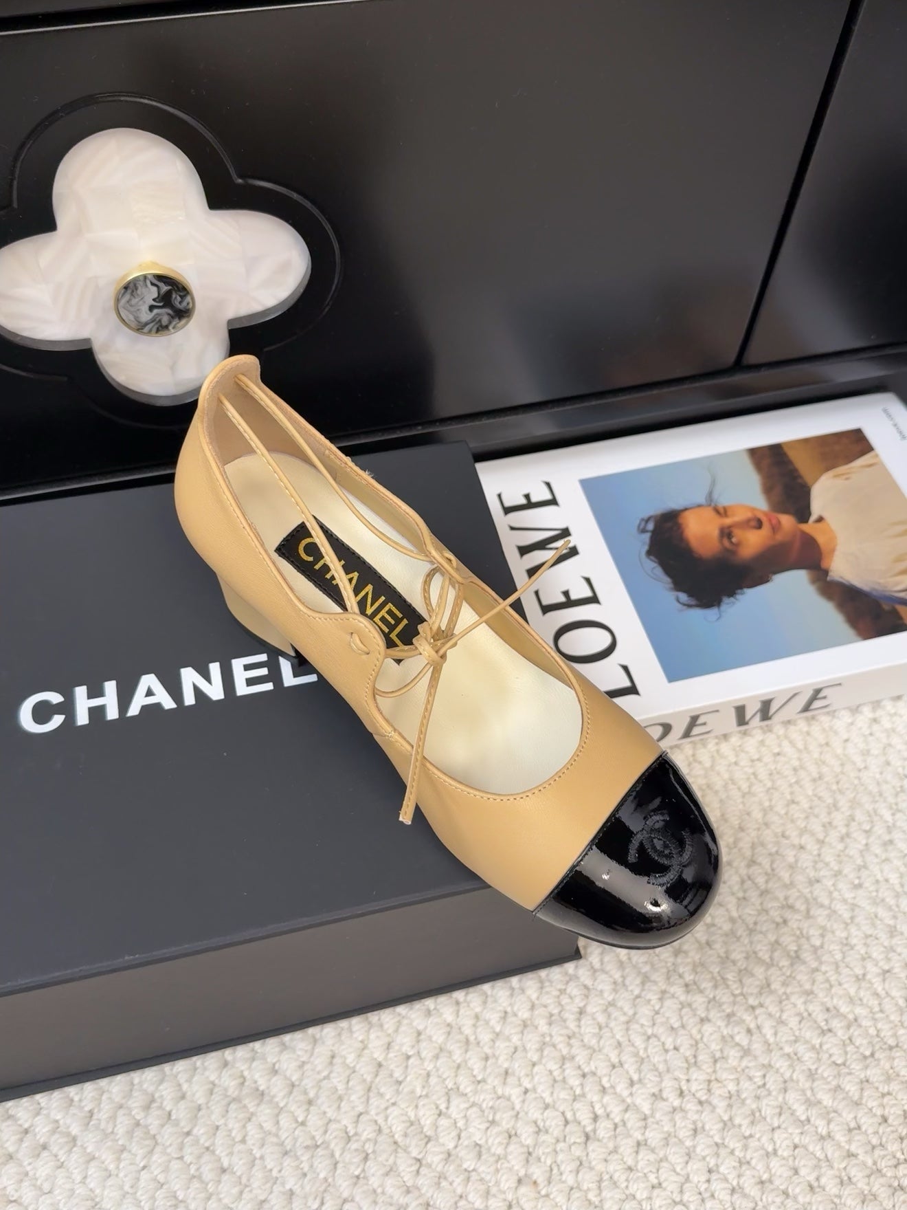 MARY JANE PUMPS 55 MM IN SAND YELLOW MIX BLACK LAMBSKIN