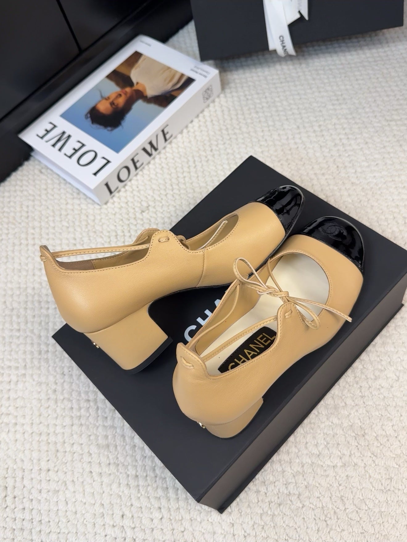 MARY JANE PUMPS 55 MM IN SAND YELLOW MIX BLACK LAMBSKIN