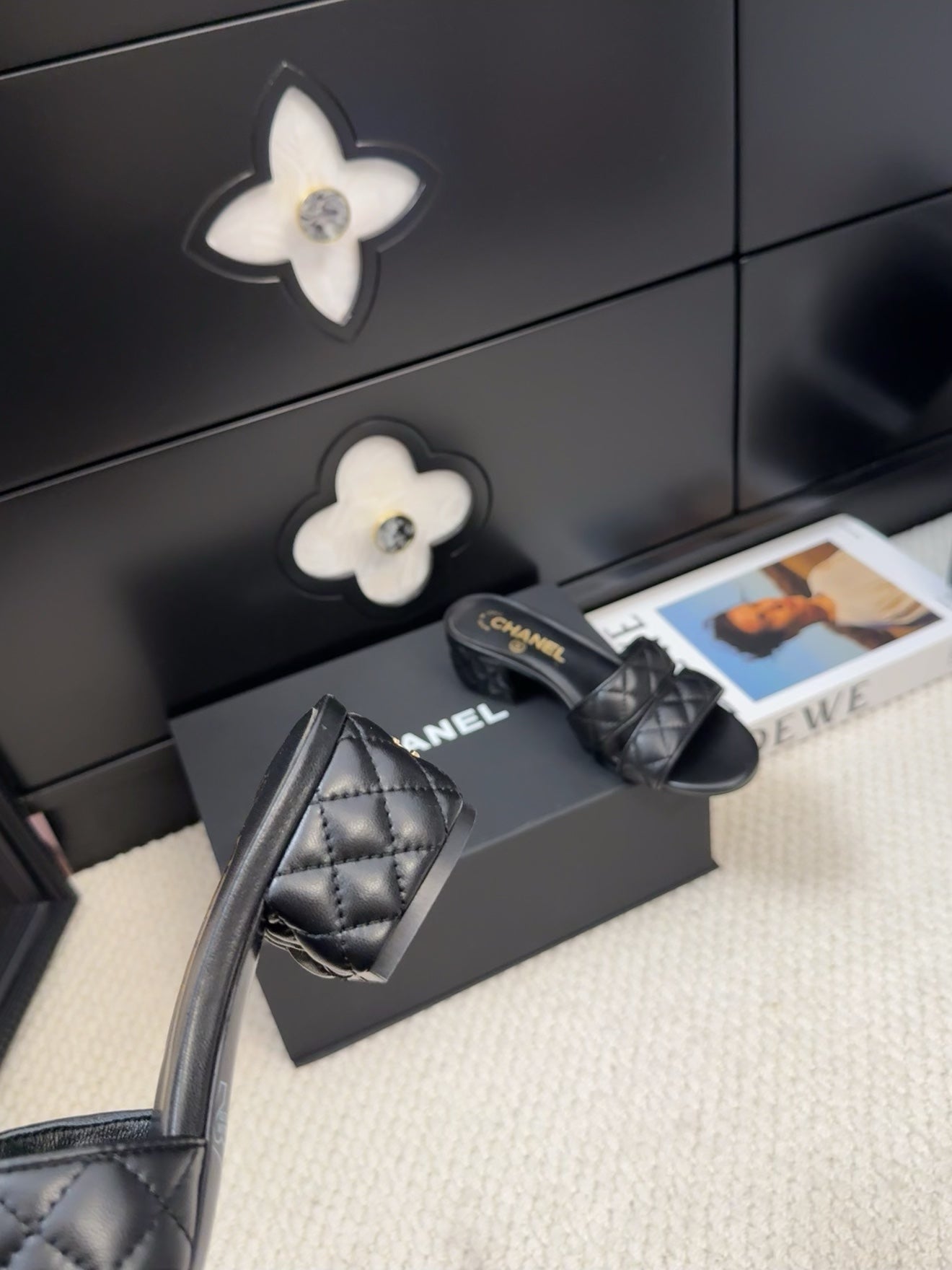 CC 25C Mule Sandal 45mm Open Heel Black Lambskin 233496