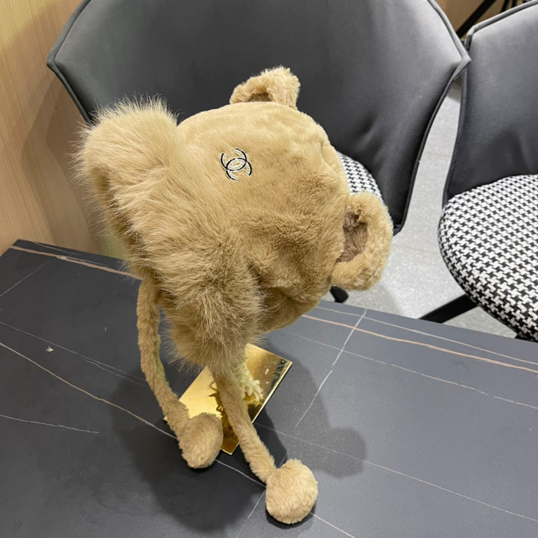 BEANIE HAT IN CAMEL BROWN FLEECE AND WOOL 433163