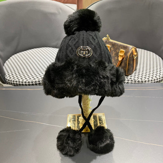 DEERSTALKER HAT IN BLACK WOOL AND FLEECE 434696