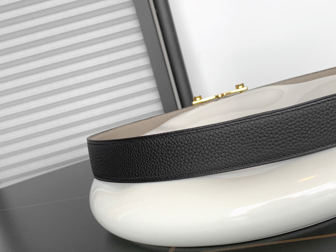 HM REVERSIBLE BLACK AND BLACK AND KHAKI BROWN LEATHER STRAP 32 MM GOLD HARDWARE