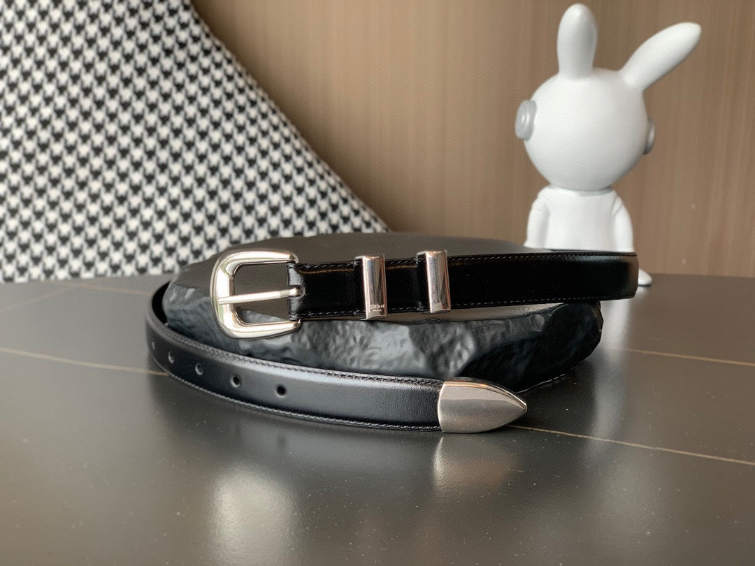 BELT 25MM MEDIUM WESTERN IN BLACK CALFSKIN WITH SILVER BUCKLE