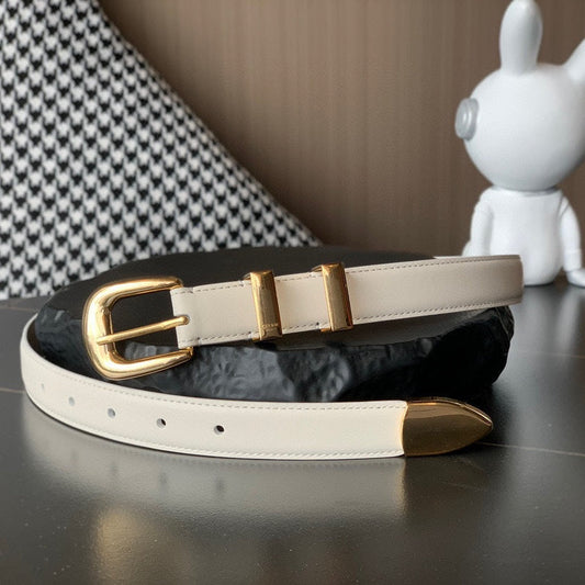 BELT 25MM MEDIUM WESTERN IN IVORY CALFSKIN GOLD BUCKLE