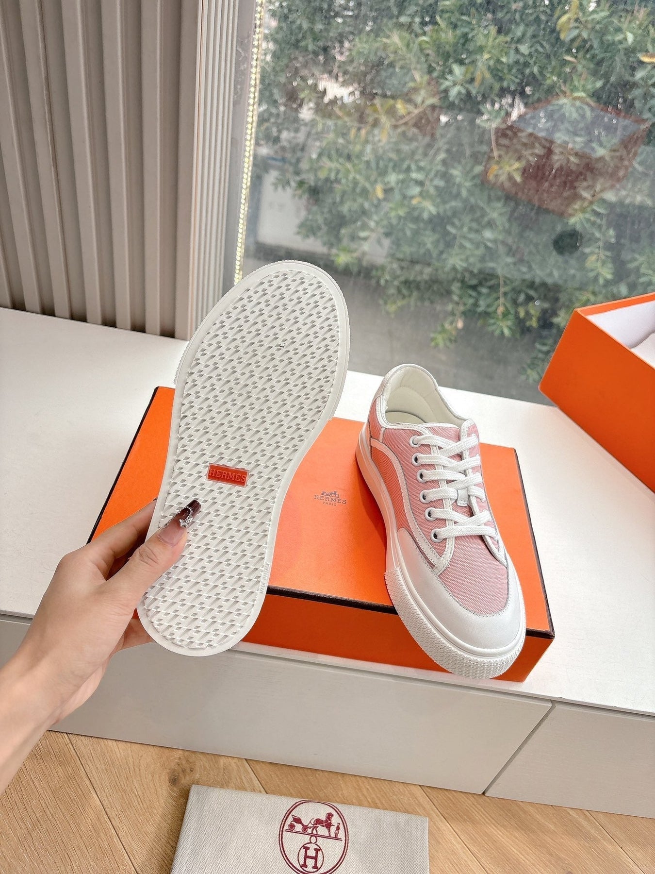 GET SNEAKER IN ROSE PINK MAXI CANVAS AND WHITE CALFSKIN