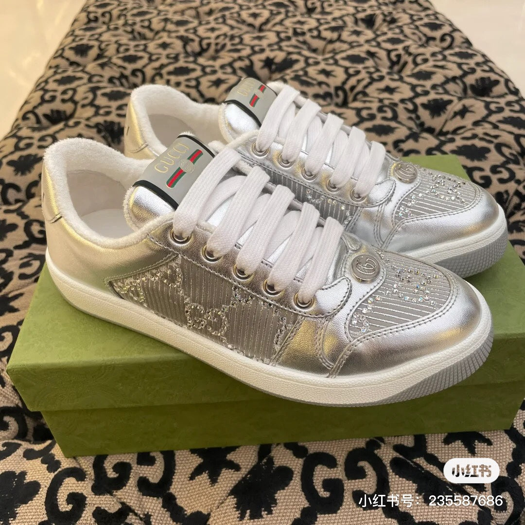 GG SCREENER SNEAKER SILVER CALFSKIN UNIQUE