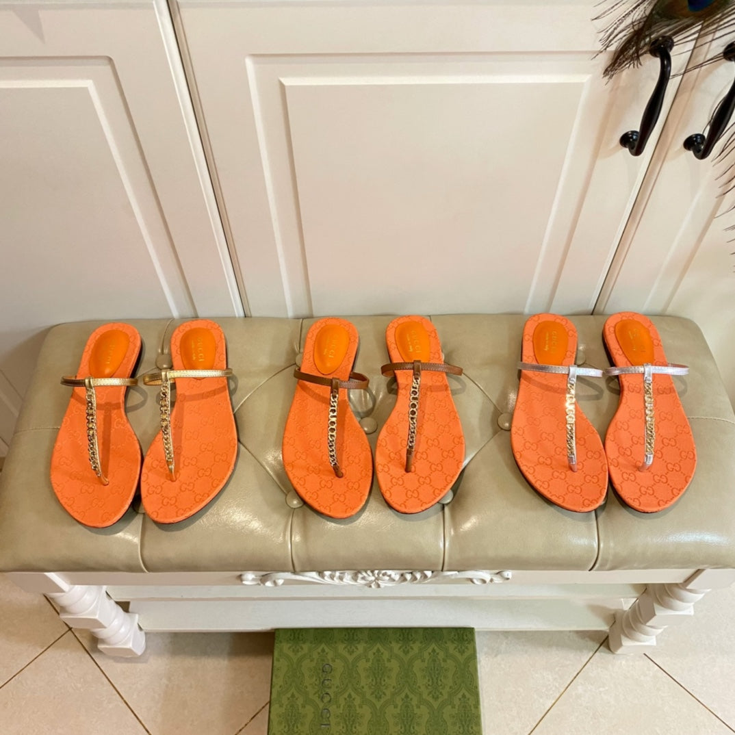 GG SIGNORINA THONG SANDALS IN ORANGE MIX SILVER SHEEPSKIN