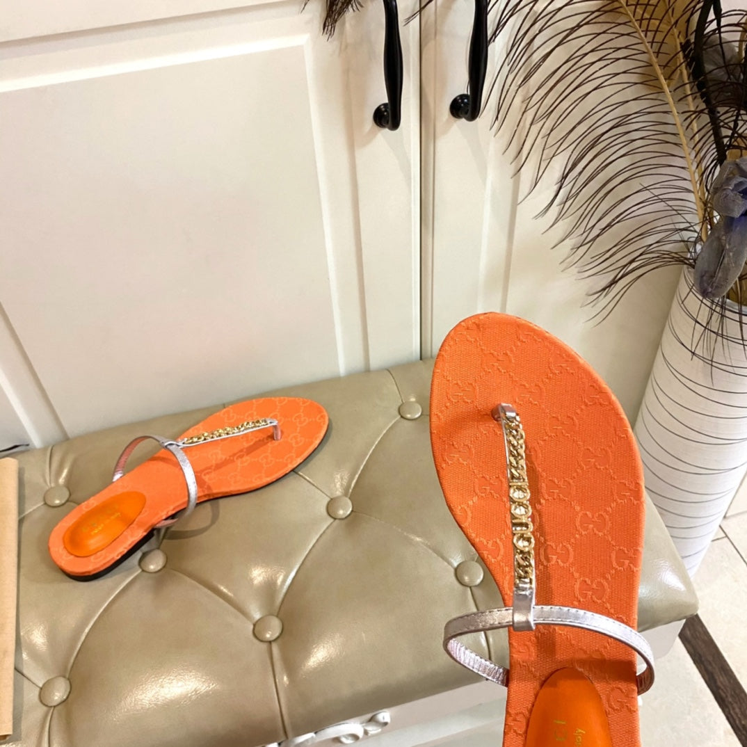 GG SIGNORINA THONG SANDALS IN ORANGE MIX SILVER SHEEPSKIN