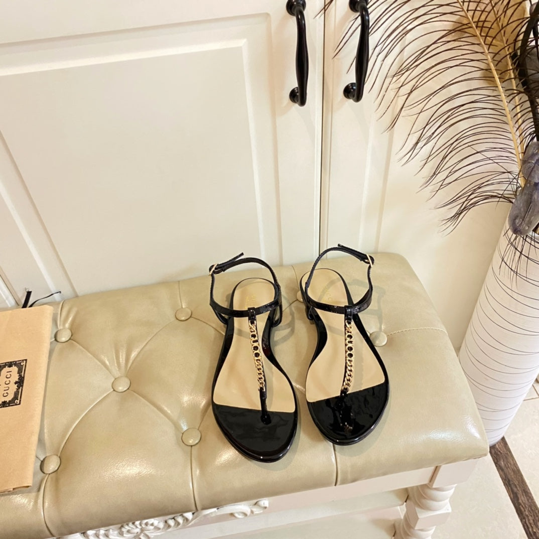 GG SIGNORINA THONG SANDALS IN BLACK MIX BEIGE SHEEPSKIN