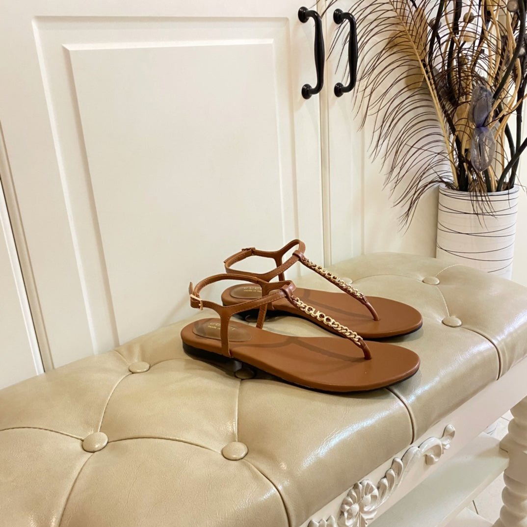 GG SIGNORINA THONG SANDALS IN BRONZE BROWN SHEEPSKIN