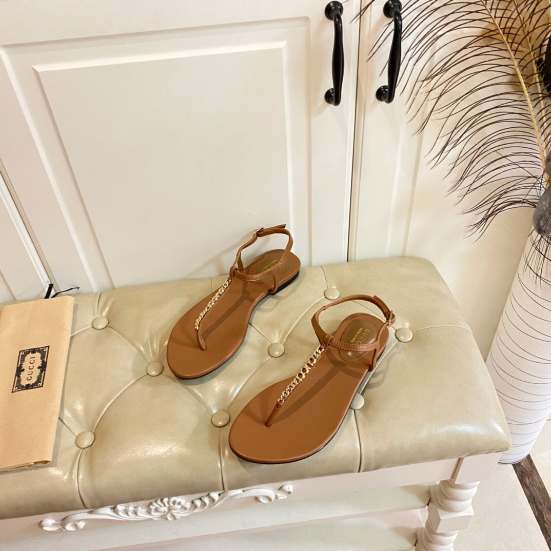 GG SIGNORINA THONG SANDALS IN BRONZE BROWN SHEEPSKIN